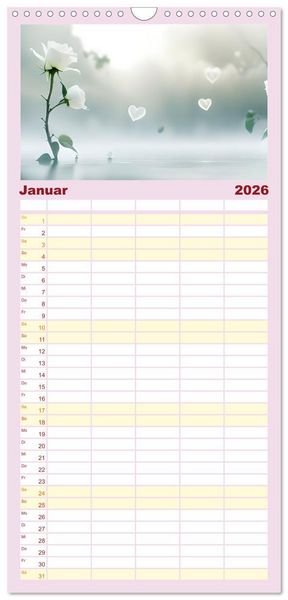 Produktbild: Familienplaner 2026 - Romantischer Terminkalender mit 5 Spalten (Wandkalender, 21 x 45 cm) CALVENDO