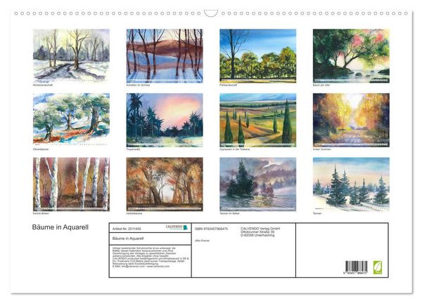Produktbild: B&auml;ume in Aquarell (Wandkalender 2026 DIN A2 quer), CALVENDO Monatskalender