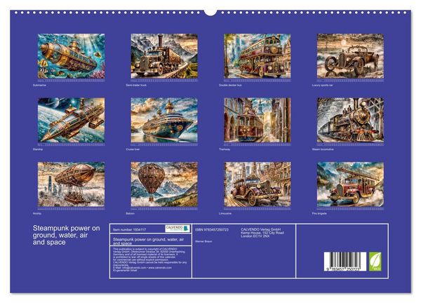Produktbild: Steampunk power on ground, water, air and space (High Quality Premium Wall Calendar 2026 DIN A2 landscape),CALVENDO 12 Month Wall Calendar