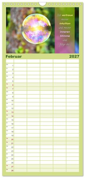 Produktbild: Familienplaner 2027 - YouFeelGood - Positive Impulse f&uuml;r mehr Selbstbewusstsein und Selbstvertrauen mit 5 Spalten (Wandkalender, 21 x 45 cm) CALVENDO