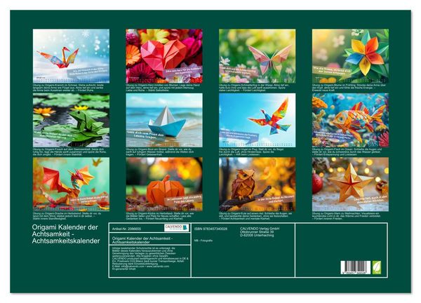 Produktbild: Origami Kalender der Achtsamkeit - Achtsamkeitskalender (Wandkalender 2026 DIN A2 quer), CALVENDO Monatskalender