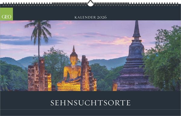 GEO - Sehnsuchtsorte 2026 – Wandkalender 58x36 cm, Poster-Kalender mit 12 Monatsblättern, deutschem Kalendarium & Spiralbindung, Reise- &
