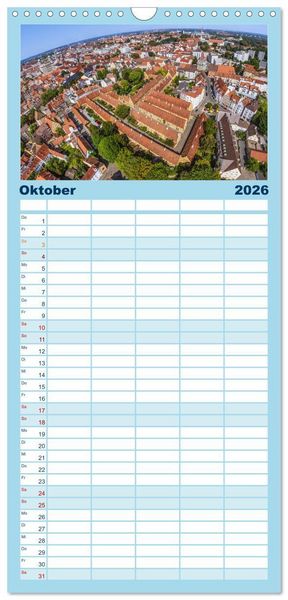 Produktbild: Familienplaner 2026 - Meine Heimat von oben - Luftbilder von Augsburg mit 5 Spalten (Wandkalender, 21 x 45 cm) CALVENDO