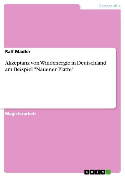 Produktbild: Akzeptanz von Windenergie in Deutschland am Beispiel 'Nauener Platte'