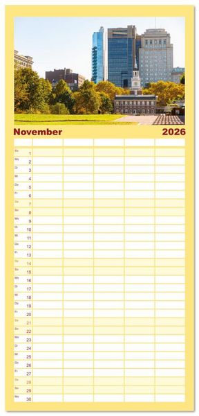 Produktbild: Familienplaner 2026 - Pennsylvania. Die Wiege der USA zwischen Tradition und Moderne mit 5 Spalten (Wandkalender, 21 x 45 cm) CALVENDO