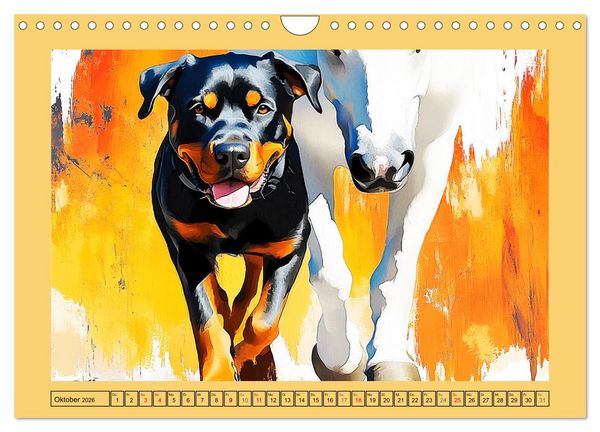 Produktbild: Kraftvolle Rottweiler. Stattliche Begleithunde im Aquarell-Stil (Wandkalender 2026 DIN A4 quer), CALVENDO Monatskalender