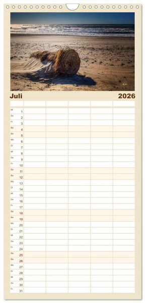Produktbild: Familienplaner 2026 - Nordsee-D&uuml;nen mit 5 Spalten (Wandkalender, 21 x 45 cm) CALVENDO