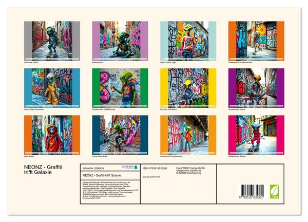 Produktbild: NEONZ - Graffiti trifft Galaxie (hochwertiger Premium Wandkalender 2026 DIN A2 quer), Kunstdruck in Hochglanz