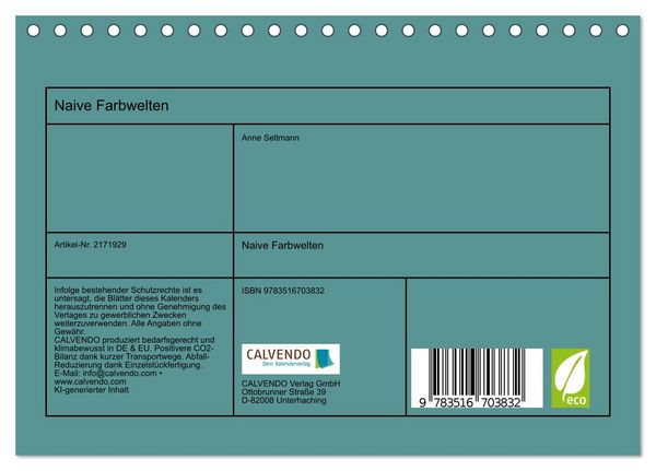 Produktbild: Naive Farbwelten (Tischkalender 2026 DIN A5 quer), CALVENDO Monatskalender