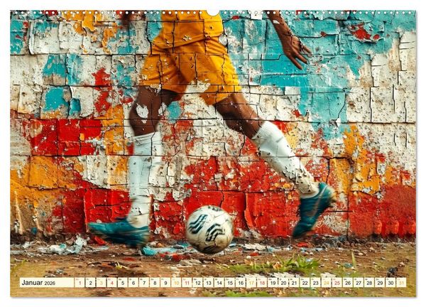 Produktbild: Fu&szlig;ball Graffiti - sportliche Kunst (hochwertiger Premium Wandkalender 2026 DIN A2 quer), Kunstdruck in Hochglanz