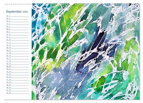 Produktbild: Jadegr&uuml;n und K&ouml;nigsblau - Zauberhafte Aquarellexperimente in Gr&uuml;n und Blau (hochwertiger Premium Wandkalender 2026 DIN A2 quer), Kunstdruck in Hochglanz