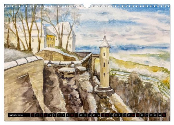 Produktbild: Dresden und das Elbtal - Ein Aquarellkalender von Claudia Pinkau (Wandkalender 2026 DIN A3 quer), CALVENDO Monatskalender