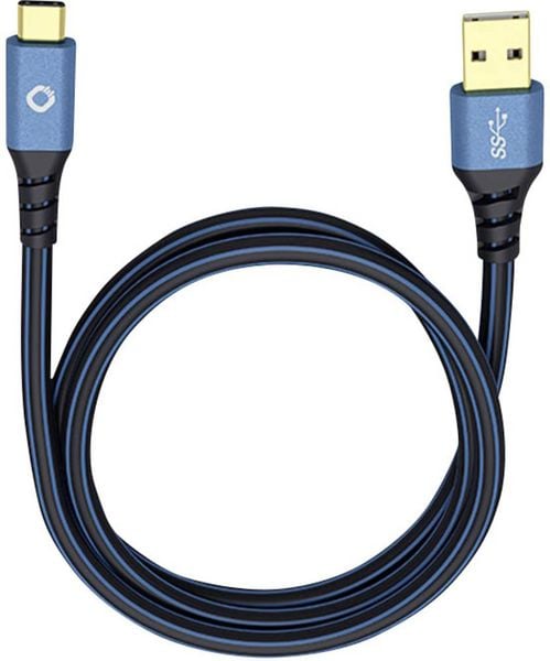 Oehlbach USB-Kabel USB 3.2 Gen1 (USB 3.0 / USB 3.1 Gen1) USB-A Stecker, USB-C® Stecker 0.50 m Blau vergoldete Steckkonta