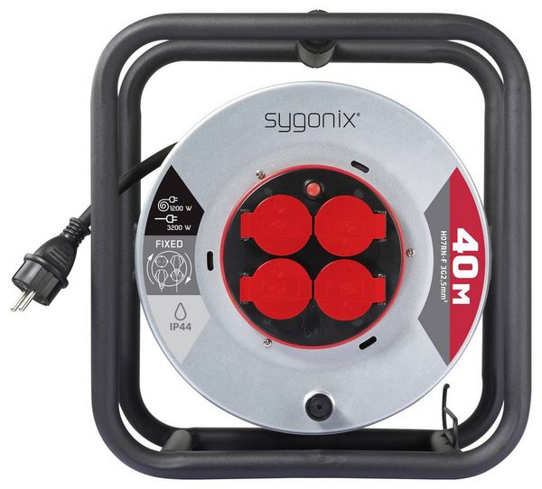 Produktbild: Sygonix SY-10236120 Kabeltrommel 40m Schwarz Schutzkontakt-Stecker