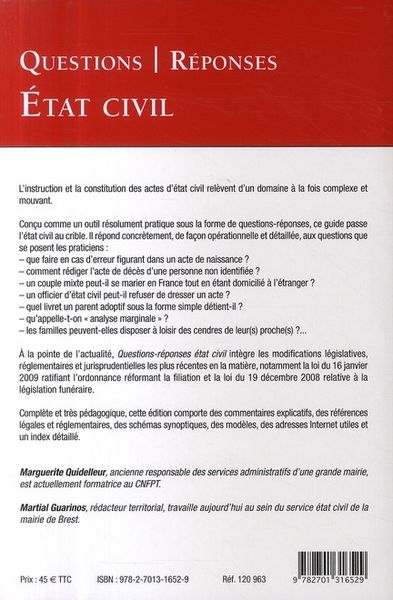 Produktbild: Questions Reponses Etat Civil
