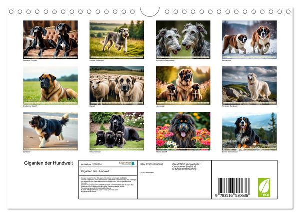 Produktbild: Giganten der Hundwelt (Wandkalender 2026 DIN A4 quer), CALVENDO Monatskalender