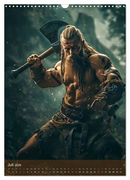 Produktbild: Wikinger - Fantasie Nordm&auml;nner mit Tattoo, Axt und Schwert (Wandkalender 2026 DIN A3 hoch), CALVENDO Monatskalender