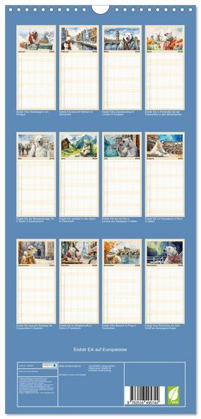 Produktbild: Familienplaner 2026 - Eisb&auml;r Eik auf Europareise mit 5 Spalten (Wandkalender, 21 x 45 cm) CALVENDO