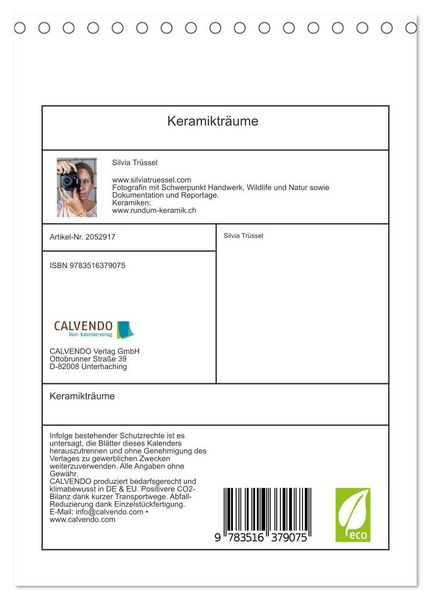 Produktbild: Keramiktr&auml;ume (Tischkalender 2026 DIN A5 hoch), CALVENDO Monatskalender