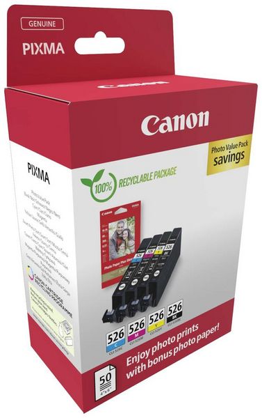 Produktbild: Canon Druckerpatrone CLI-526 BK/C/M/Y Photo Value Pack Original Kombi-Pack Schwarz, Cyan, Magenta, Gelb 4540B019