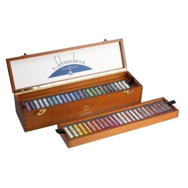 Produktbild: Schmincke Pastell Malkasten Holzkoffer, 48 Pastellstifte Retro