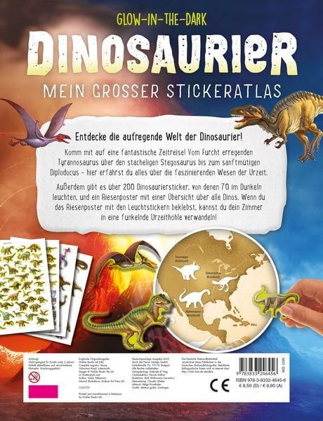 Produktbild: Glow-in-the-Dark Dinosaurier: Mein gro&szlig;er Stickeratlas