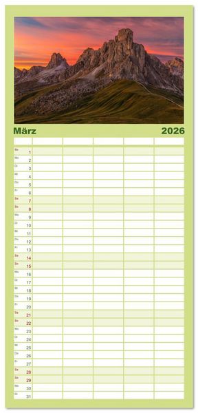 Produktbild: Familienplaner 2026 - Leidenschaft Landschaften mit 5 Spalten (Wandkalender, 21 x 45 cm) CALVENDO