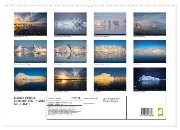 Produktbild: Ilulissat Eisfjord, Gr&ouml;nland. EIS - FORM UND LICHT (hochwertiger Premium Wandkalender 2027 DIN A2 quer), Kunstdruck in Hochglanz