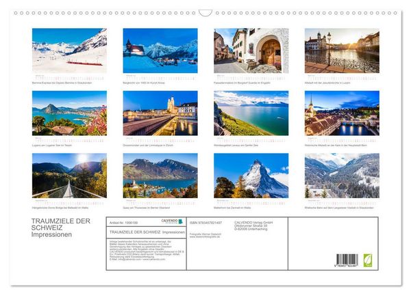Produktbild: TRAUMZIELE DER SCHWEIZ Impressionen (Wandkalender 2026 DIN A2 quer), CALVENDO Monatskalender