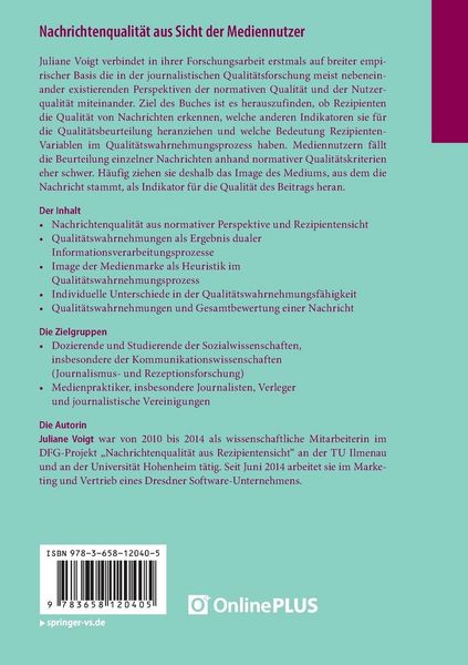 Produktbild: Nachrichtenqualit&auml;t aus Sicht der Mediennutzer