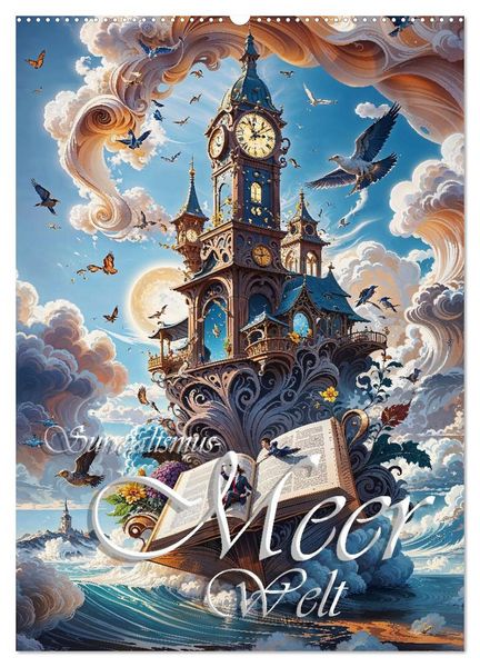 Surrealismus Meer WELT - Digitale Kunst (Wandkalender 2026 DIN A2 hoch), CALVENDO Monatskalender