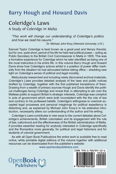 Produktbild: Coleridge's Laws. a Study of Coleridge in Malta.