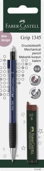 Produktbild: FABER-CASTELL Druckbleistift Grip 1345 + Ersatzminen 0,5mm blau Blister, 5fach sortiert