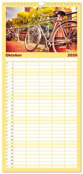 Produktbild: Familienplaner 2026 - Stadtfahrrad mit 5 Spalten (Wandkalender, 21 x 45 cm) CALVENDO