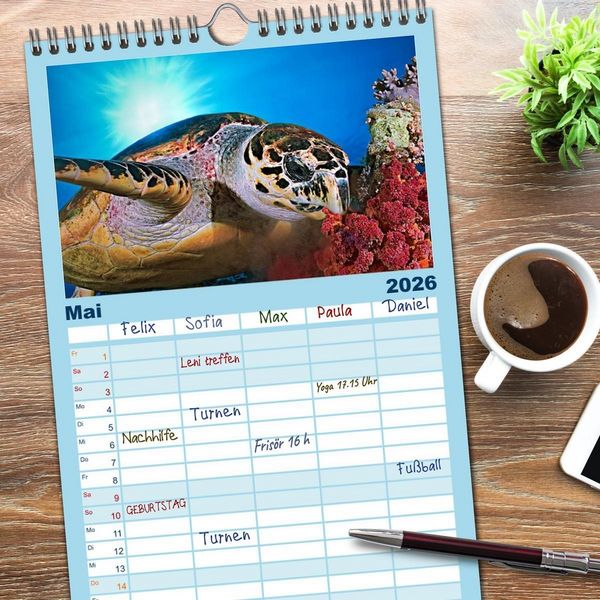 Produktbild: Familienplaner 2026 - Schildkr&ouml;ten des Ozeans mit 5 Spalten (Wandkalender, 21 x 45 cm) CALVENDO