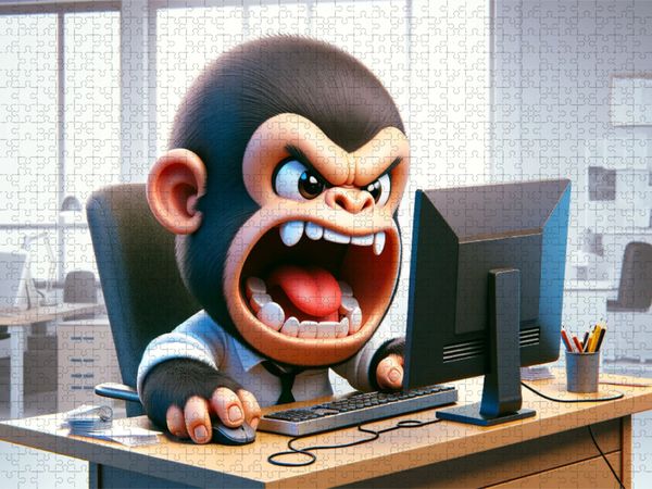 Produktbild: CALVENDO Puzzle Dschungel-Wut im B&uuml;ro: Ein Gorilla am Rande des Nervenzusammenbruchs | 1000 Teile Lege-Gr&ouml;&szlig;e 64x48cm Foto-Puzzle f&uuml;r gl&uuml;ckliche Stunden