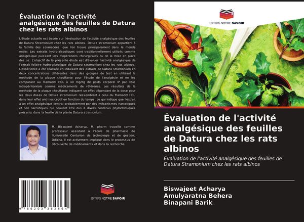 Produktbild: &Eacute;valuation de l'activit&eacute; analg&eacute;sique des feuilles de Datura chez les rats albinos