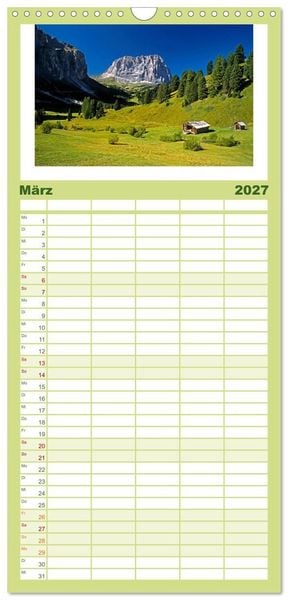 Produktbild: Familienplaner 2027 - S&Uuml;DTIROL - Land der Berge mit 5 Spalten (Wandkalender, 21 x 45 cm) CALVENDO