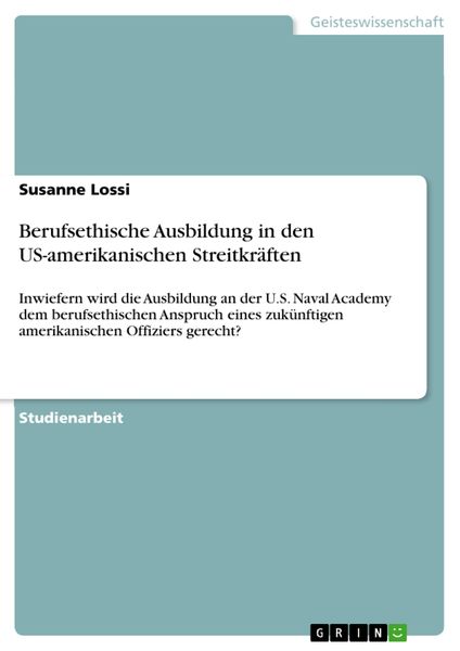 Produktbild: Berufsethische Ausbildung in den US-amerikanischen Streitkr&auml;ften