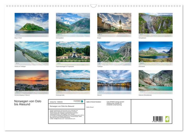 Produktbild: Norwegen von Oslo bis &Aring;lesund (Wandkalender 2026 DIN A2 quer), CALVENDO Monatskalender