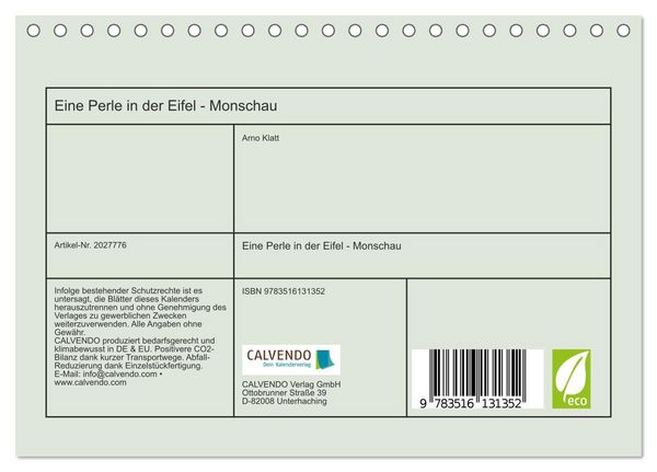 Produktbild: Eine Perle in der Eifel - Monschau (Tischkalender 2026 DIN A5 quer), CALVENDO Monatskalender