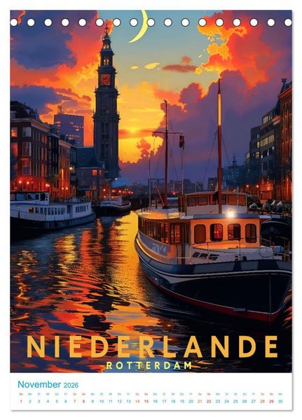 Produktbild: Niederlande - Old School Poster Style (Tischkalender 2026 DIN A5 hoch), CALVENDO Monatskalender