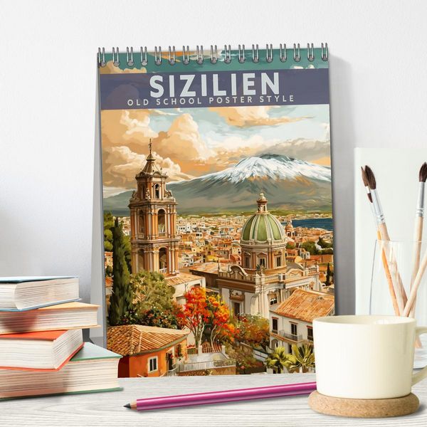 Produktbild: Sizilien - Old School Poster Style (Tischkalender 2027 DIN A5 hoch), CALVENDO Monatskalender