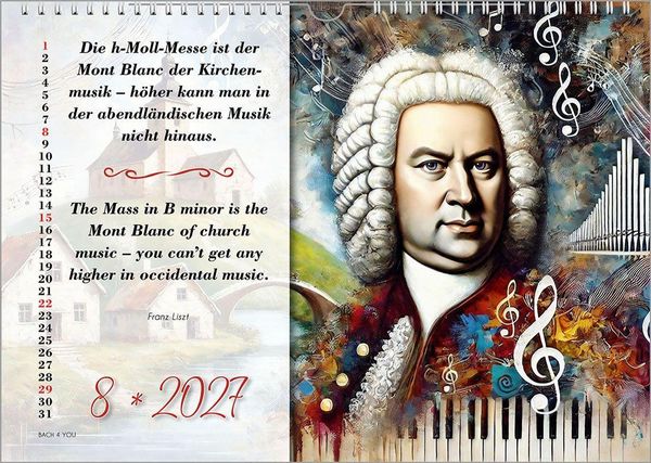 Produktbild: Johann-Sebastian-Bach-Zitate-Kalender, ein Musik-Kalender 2027, DIN A4