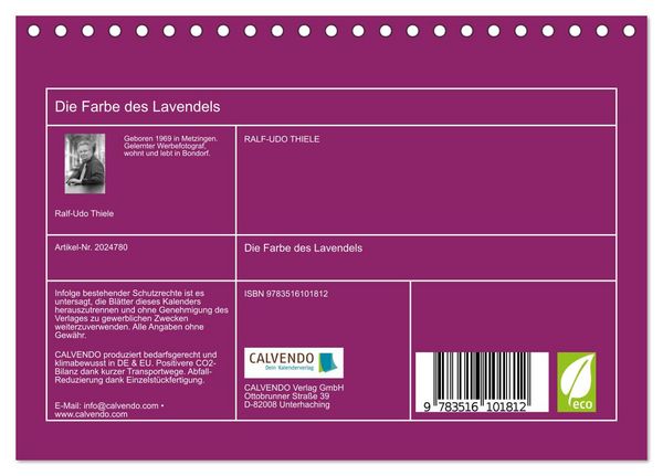 Produktbild: Die Farbe des Lavendels (Tischkalender 2026 DIN A5 quer), CALVENDO Monatskalender
