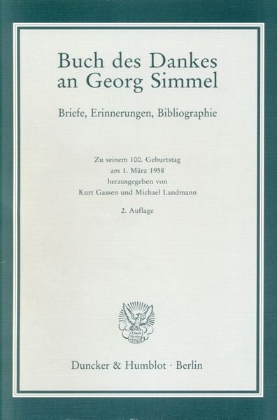 Produktbild: Buch des Dankes an Georg Simmel.