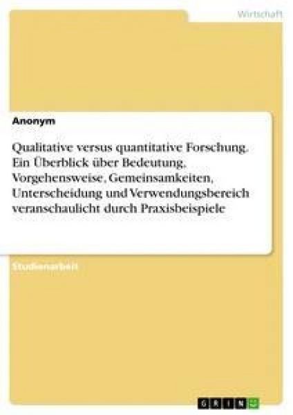 Produktbild: Qualitative versus quantitative Forschung. Ein &Uuml;berblick &uuml;ber Bedeutung, Vorgehensweise, Gemeinsamkeiten, Unterscheidung und Verwendungsbereich veranschaulicht durch Praxisbeispiele