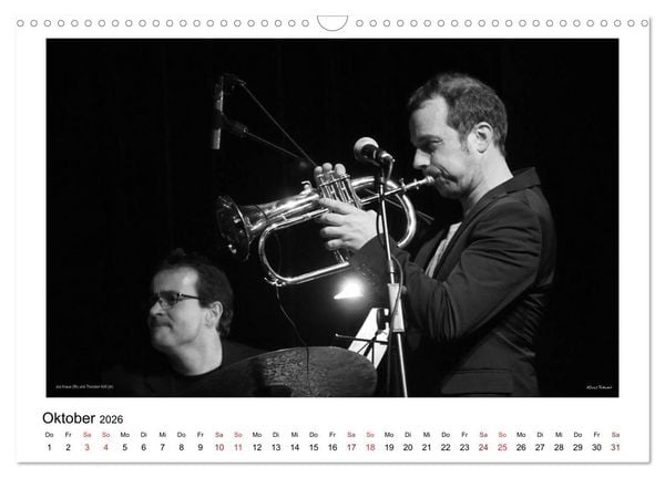 Produktbild: Internationale Meister des Jazz in Schwarzwei&szlig; (Wandkalender 2026 DIN A3 quer), CALVENDO Monatskalender