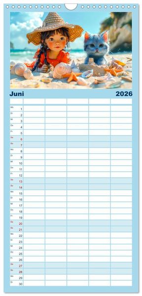 Produktbild: Familienplaner 2026 - Lina und die Katzen - Magische Abenteuer in niedlichen Szenen mit 5 Spalten (Wandkalender, 21 x 45 cm) CALVENDO