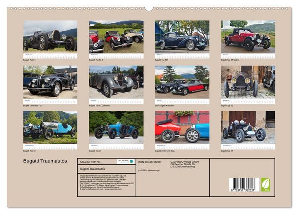 Produktbild: Bugatti Traumautos (hochwertiger Premium Wandkalender 2026 DIN A2 quer), Kunstdruck in Hochglanz